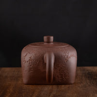 Tian Di Fang Yuan 天地方圆 - Flower carved Yixing teapot, Zini purple clay