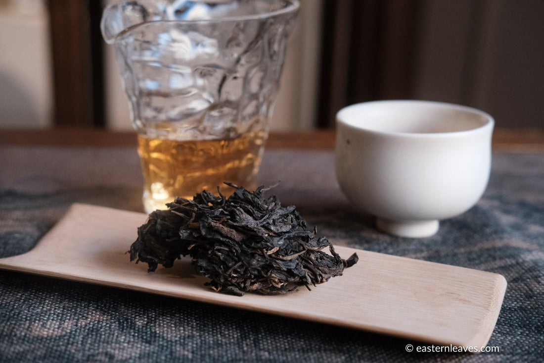 pu'er shengpu tea cake and brick from nannuo mountain, Yunnan, 2008 harvest vintage aged, brewed in glass pitcher with white ceramic cup
